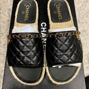 Chanel Lambskin Quilted Espadrille Slide